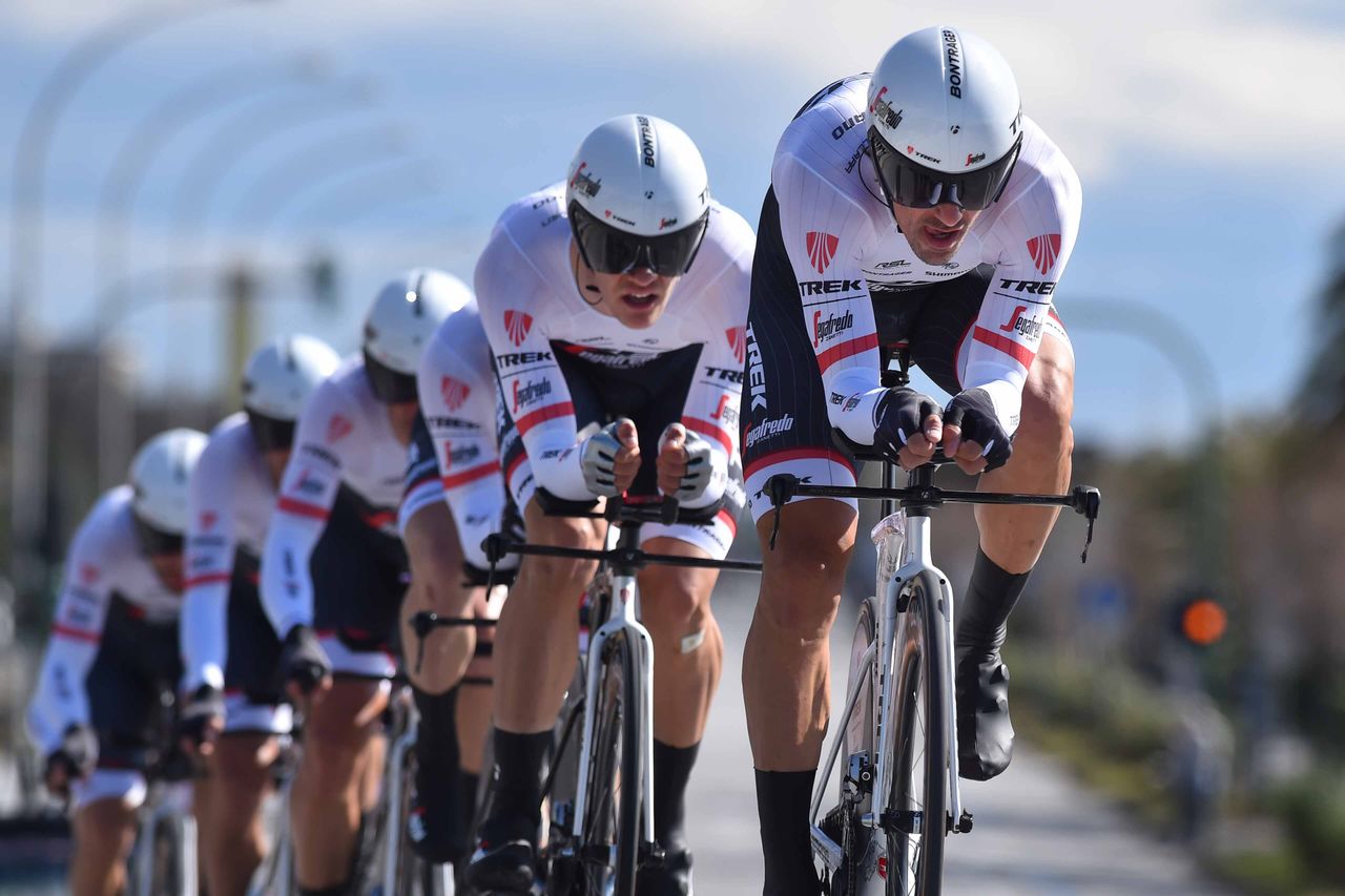Fabian Cancellara leads Trek Segafredo in the team time trial in Tirreno-Adriatico