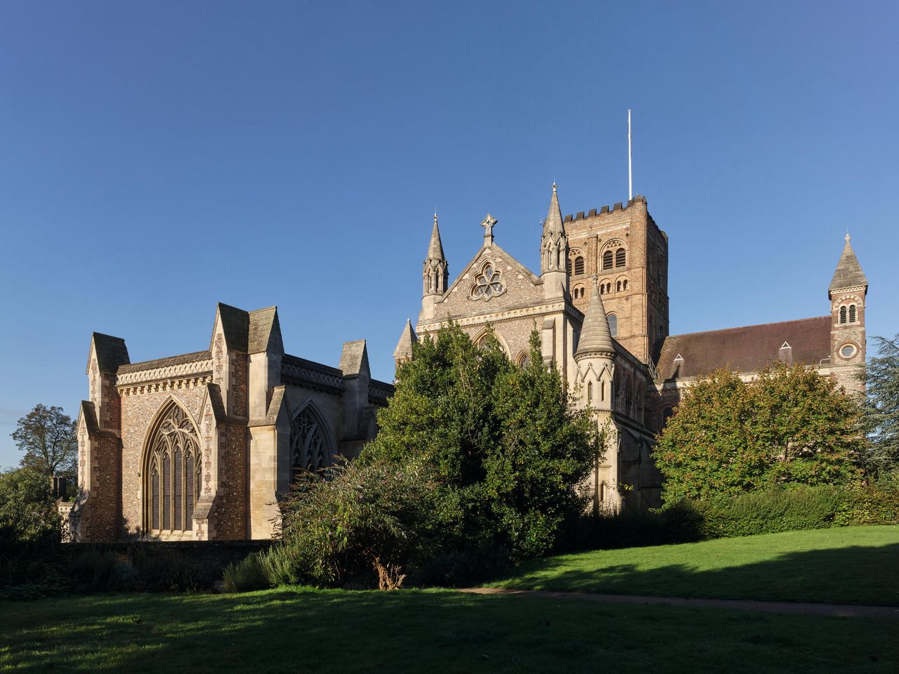 Fig 1: A view from the east with the Lady Chapel and crossing tower beyond. St Albans Cathedral, Hertfordshire. Photograph: ©Paul Highnam for Country Life