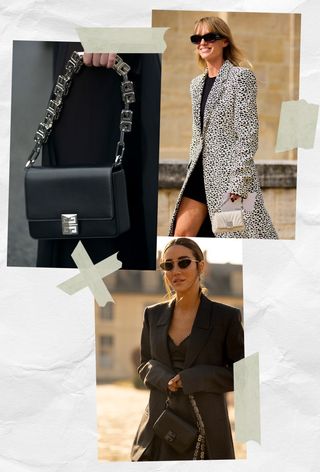 a collage of women carrying the Givenchy 4G bag