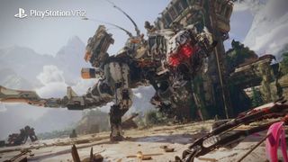 A robot charges the player in Horizon Call of the Mountain