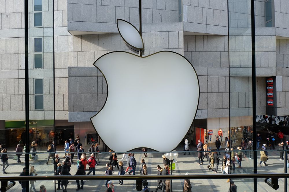 The Apple logo at its California HQ