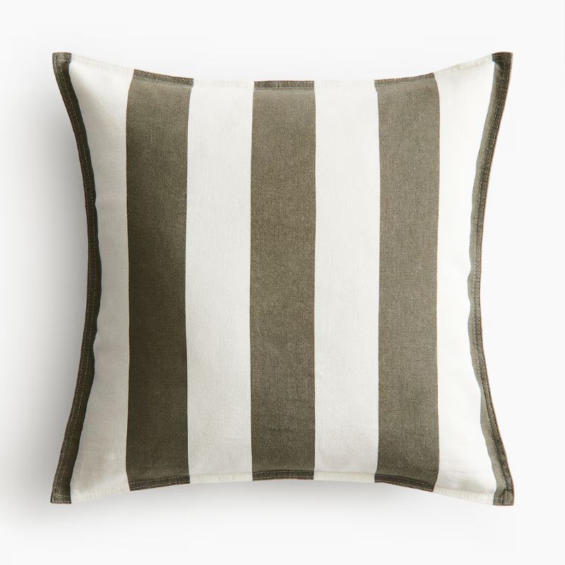 olive green and white striped cushion