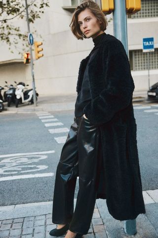 Fluffy Tie-Belt Coat