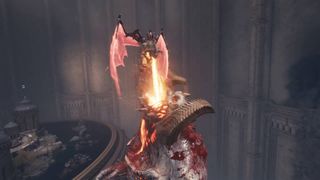 Doom The Dark Ages Secret Layovers cyber dragon breathing fire into the mouth of Titan demon