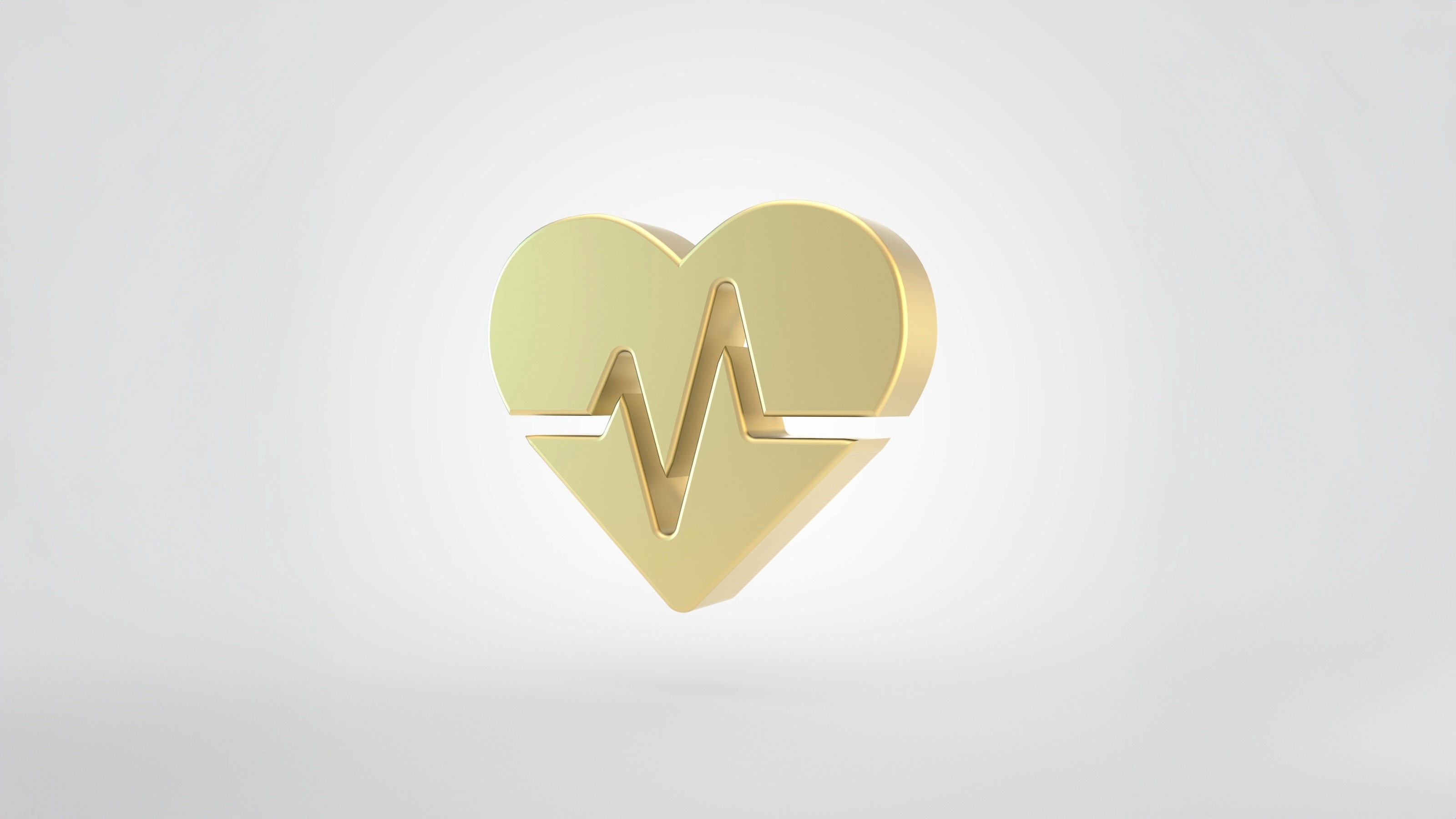 Golden heart beat symbol isolated on white background