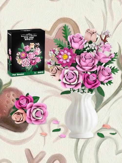 Pink Rose Bouquet Flowers Building Set