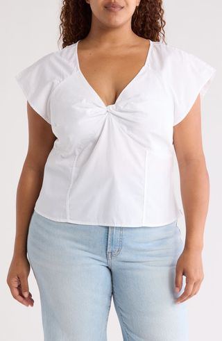 Twist Front Seamed Cotton Poplin Top