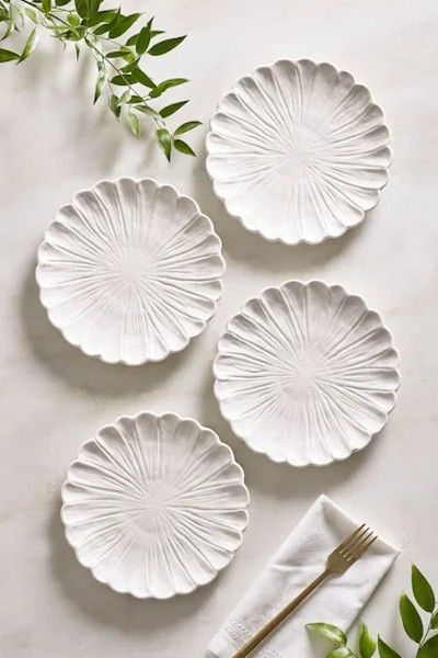 White Set of 4 Flower Side Plates