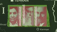 Photo composite of (L-R) VP Mohammad Mokhber, Ayatollah Ali Khamenei and speaker Mohammad Baqer Qalibaf