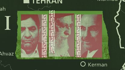 Photo composite of (L-R) VP Mohammad Mokhber, Ayatollah Ali Khamenei and speaker Mohammad Baqer Qalibaf