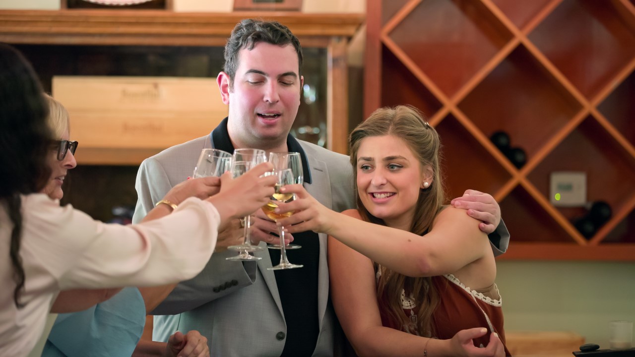 David Isaacman and Abbey Romeo attend a wine tasting on Love on the Spectrum Season 3.