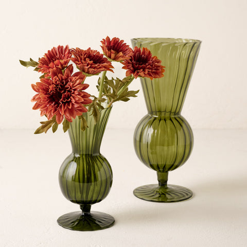 Fluted Green Glass Vase