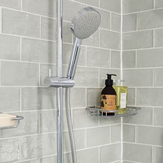 bathroom with metro tiles and shower