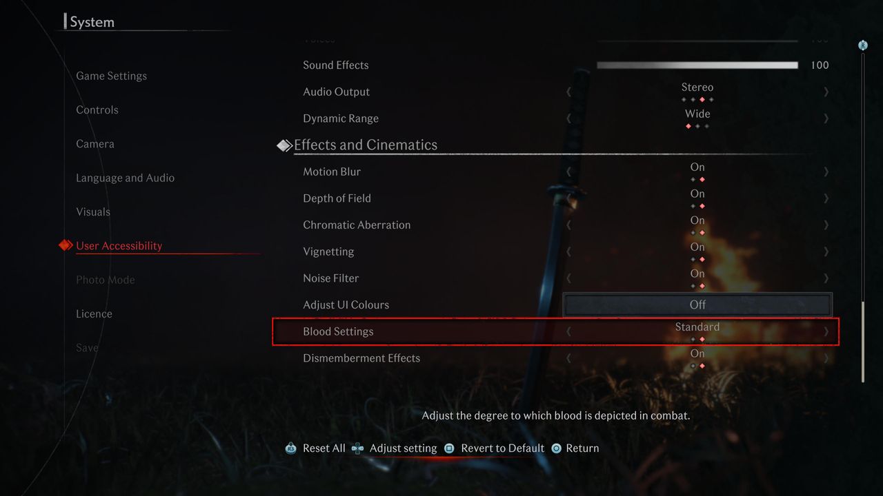Accessibility menus in Rise of the Ronin