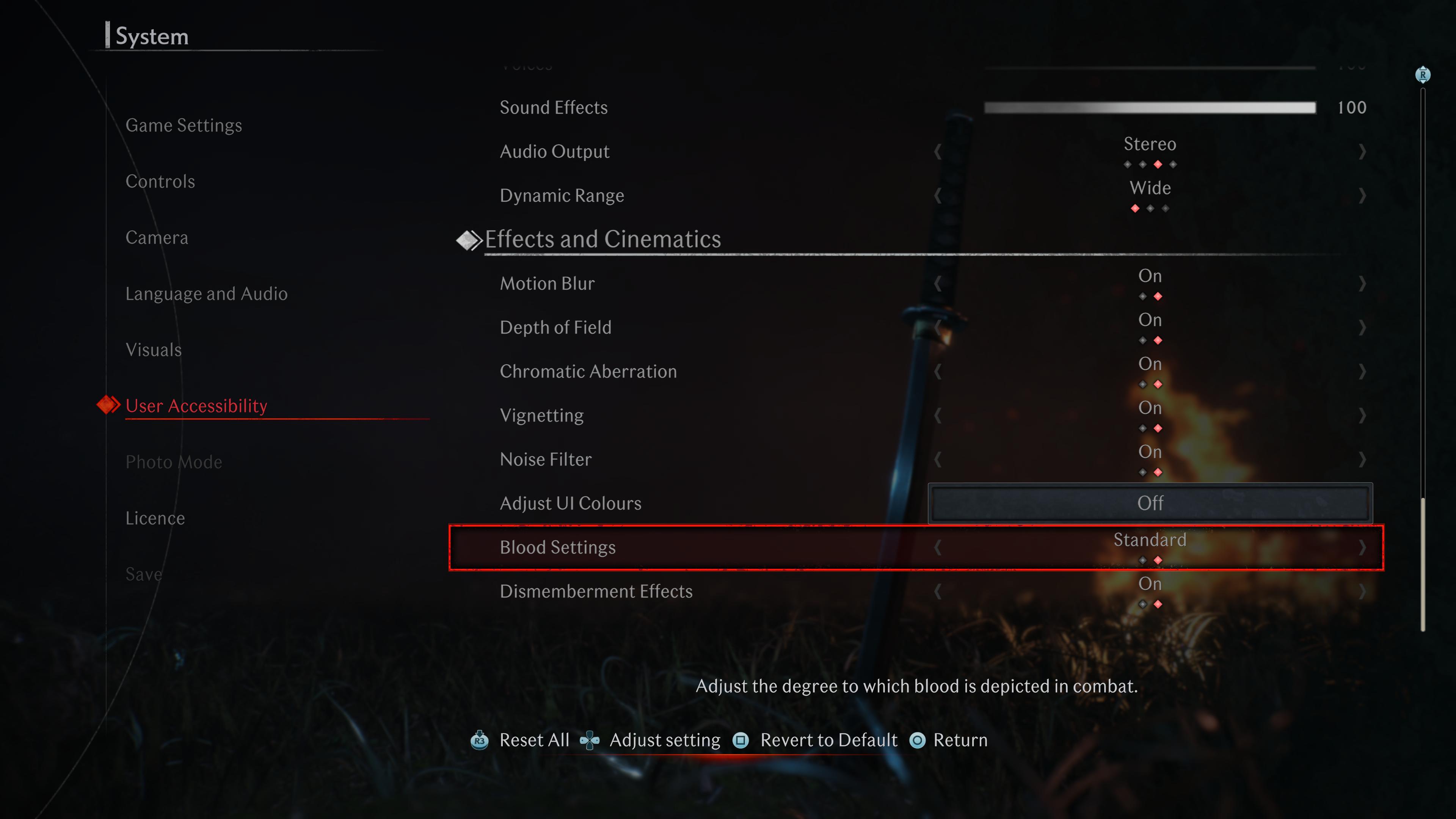 Accessibility menus in Rise of the Ronin