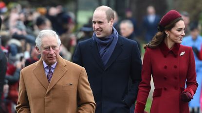 The Prince of Wales, the Duke of Cambridge, the Duchess of Cambridge, the Duchess of Sussex and the Duke of Sussex arriving to attend the Christmas Day morning church service at St Mary Magdalene Church in Sandringham, Norfolk