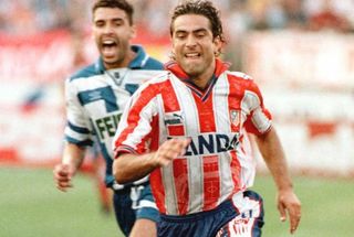 Juan Esnaider in action for Atletico Madrid against Deportivo La Coruña in September 1996.