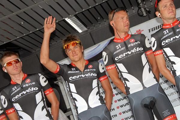 Heinrich Haussler (Cervelo TestTeam) on stage with his teammates prior to stage two.