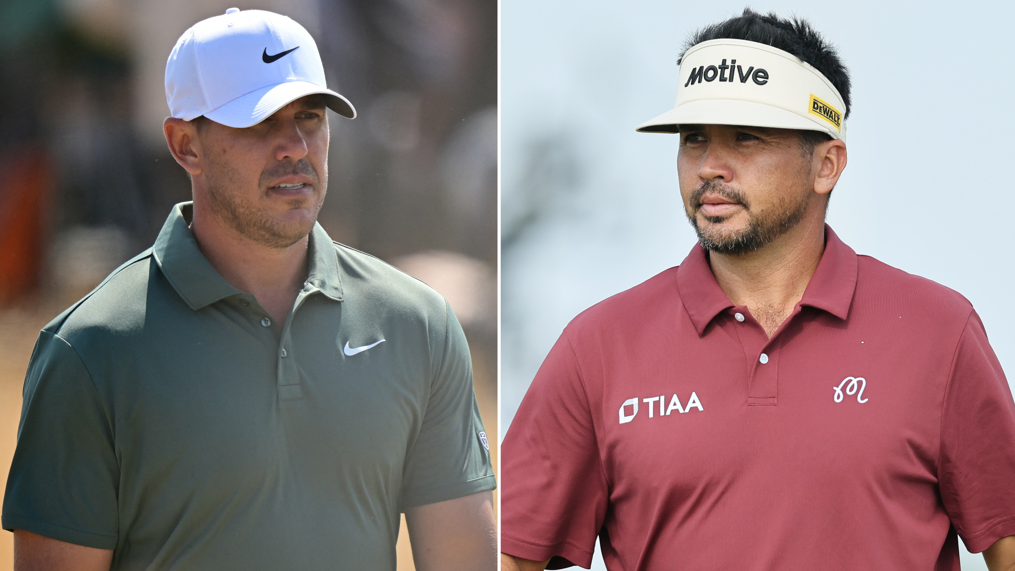 Brooks Koepka and Jason Day walk down the fairway