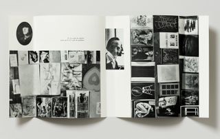 Magazine spread of Marcel Duchamp with collage of his art work
