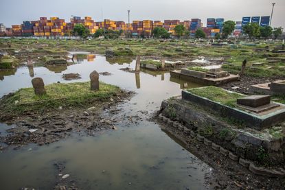 Flooded cemetery in Jakarta