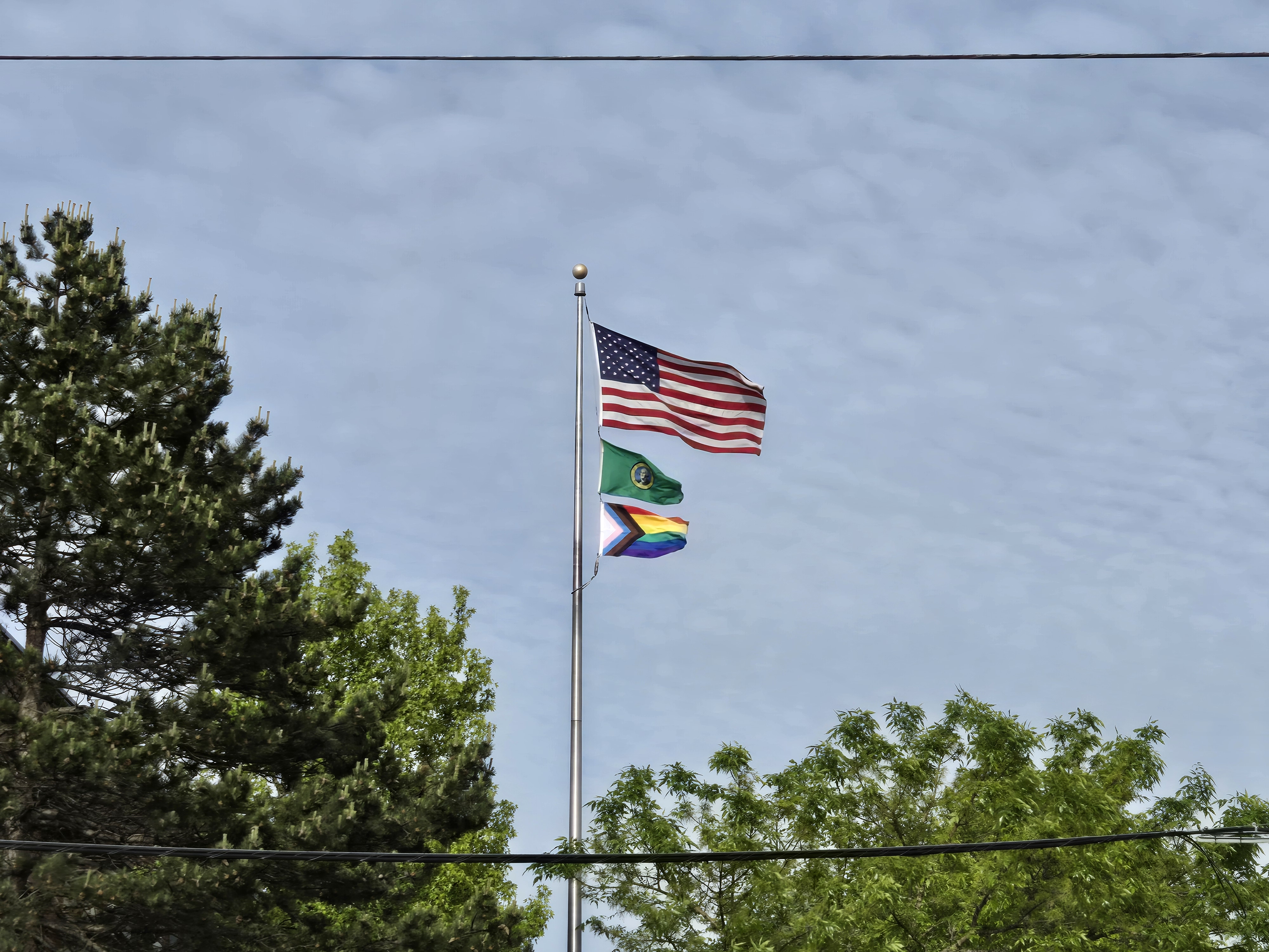 Three flags on a flagpole
