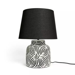 Black and white lamp base with black shade