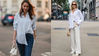 Best shirts for women, how to style a shirt: a composite image of women wearing shirts using the half tuck method of styling