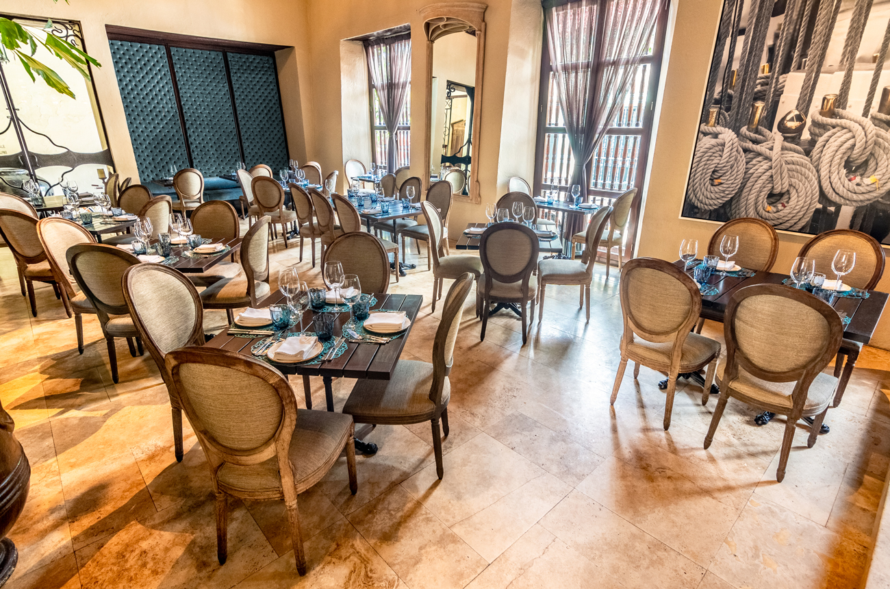 Restaurant interior with tables and chairs