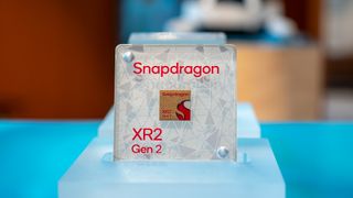A placard for the Qualcomm Snapdragon XR2 Gen 2 SoC