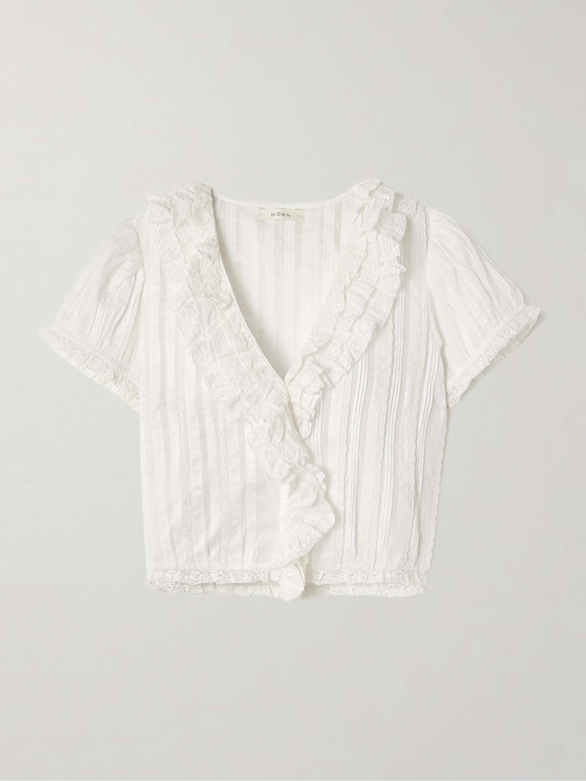 Bernadette Lace-Trimmed Pintucked Organic Cotton-Voile Blouse