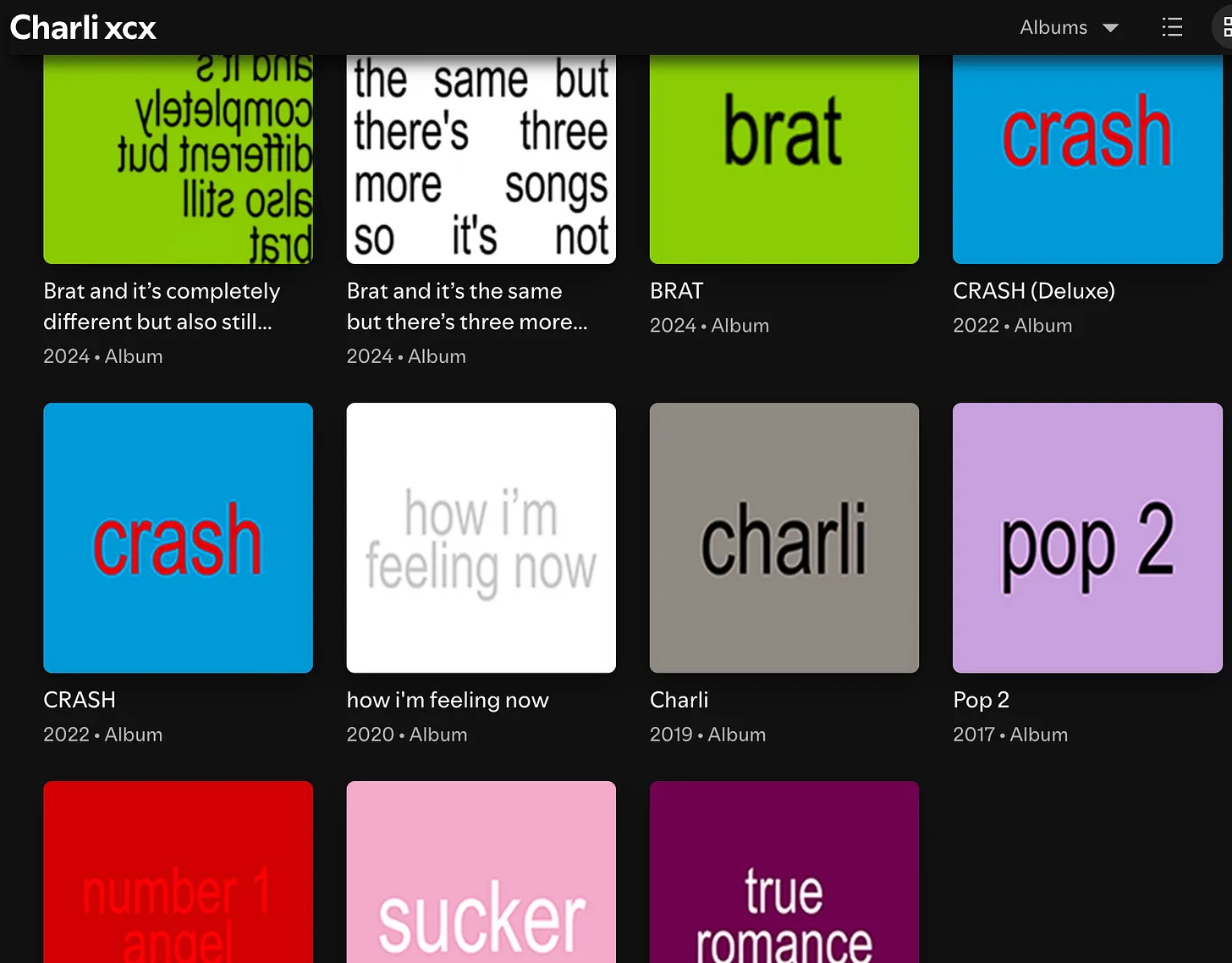 Charli XCX album art all redesigned to look the same as &#039;brat&#039;
