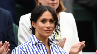 london, england july 14 meghan, duchess of sussex attends day twelve of the wimbledon lawn tennis championships at all england lawn tennis and croquet club on july 14, 2018 in london, england photo by clive masongetty images