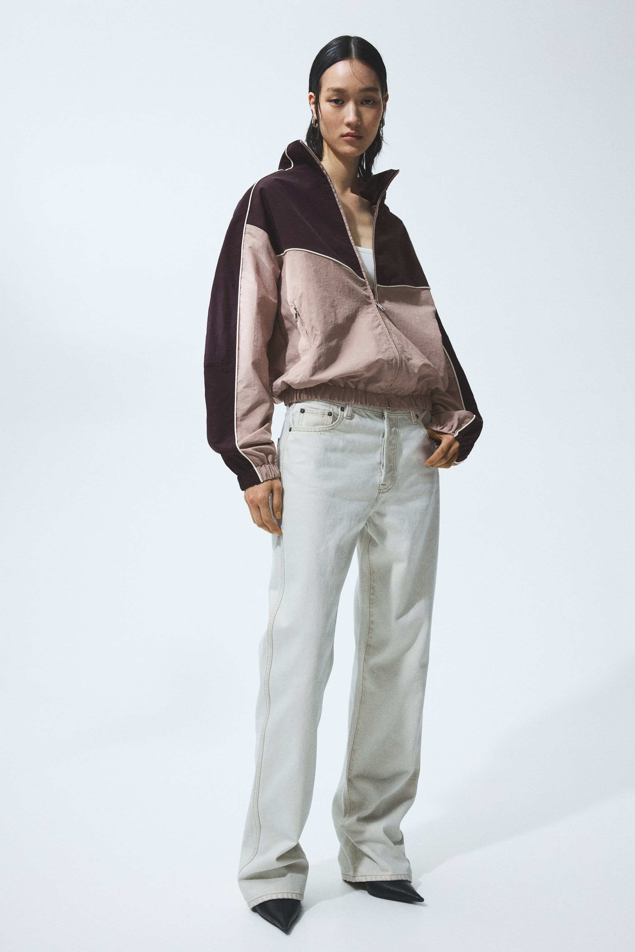 Nylon Track Jacket - Dusty Pink/burgundy