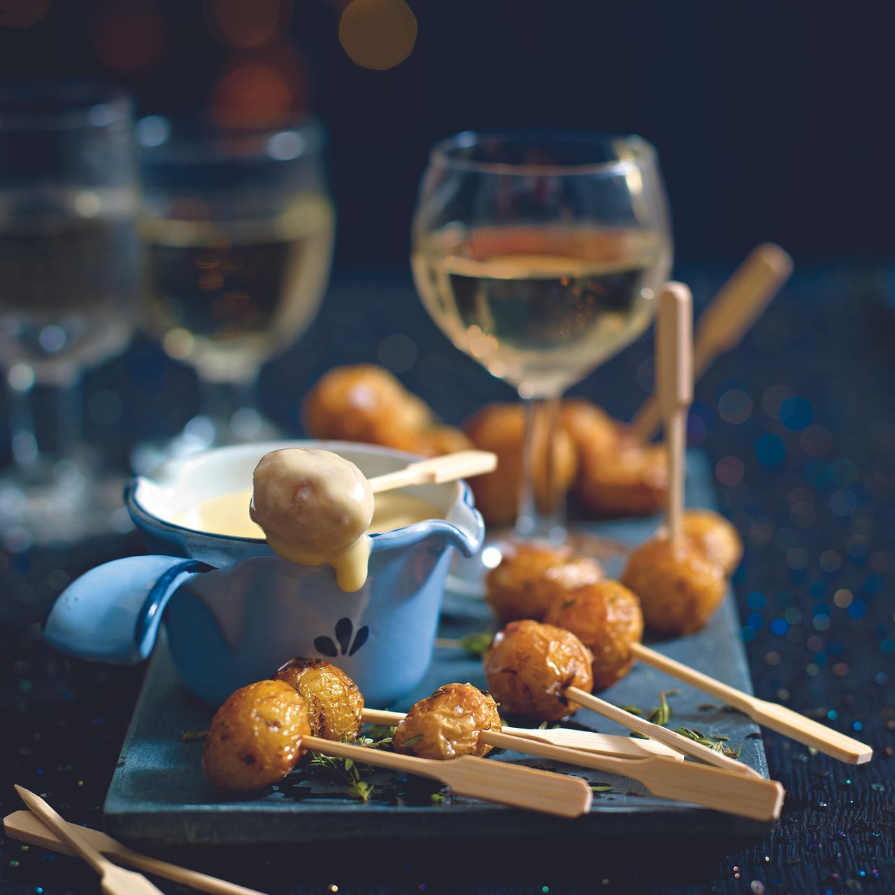 Cheese Fondue and mini potato roasties