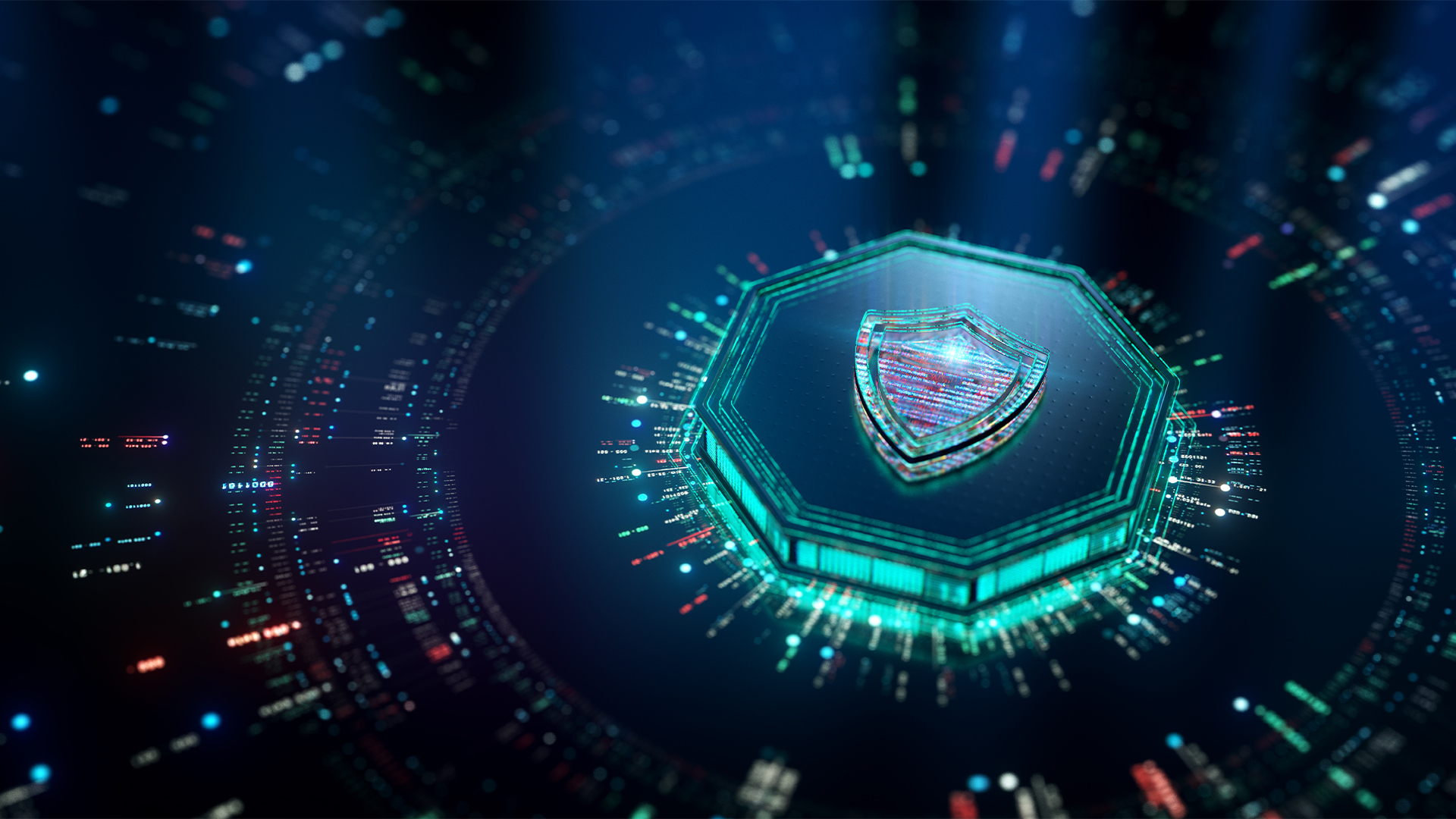 Cyber shield on circuit abstract background