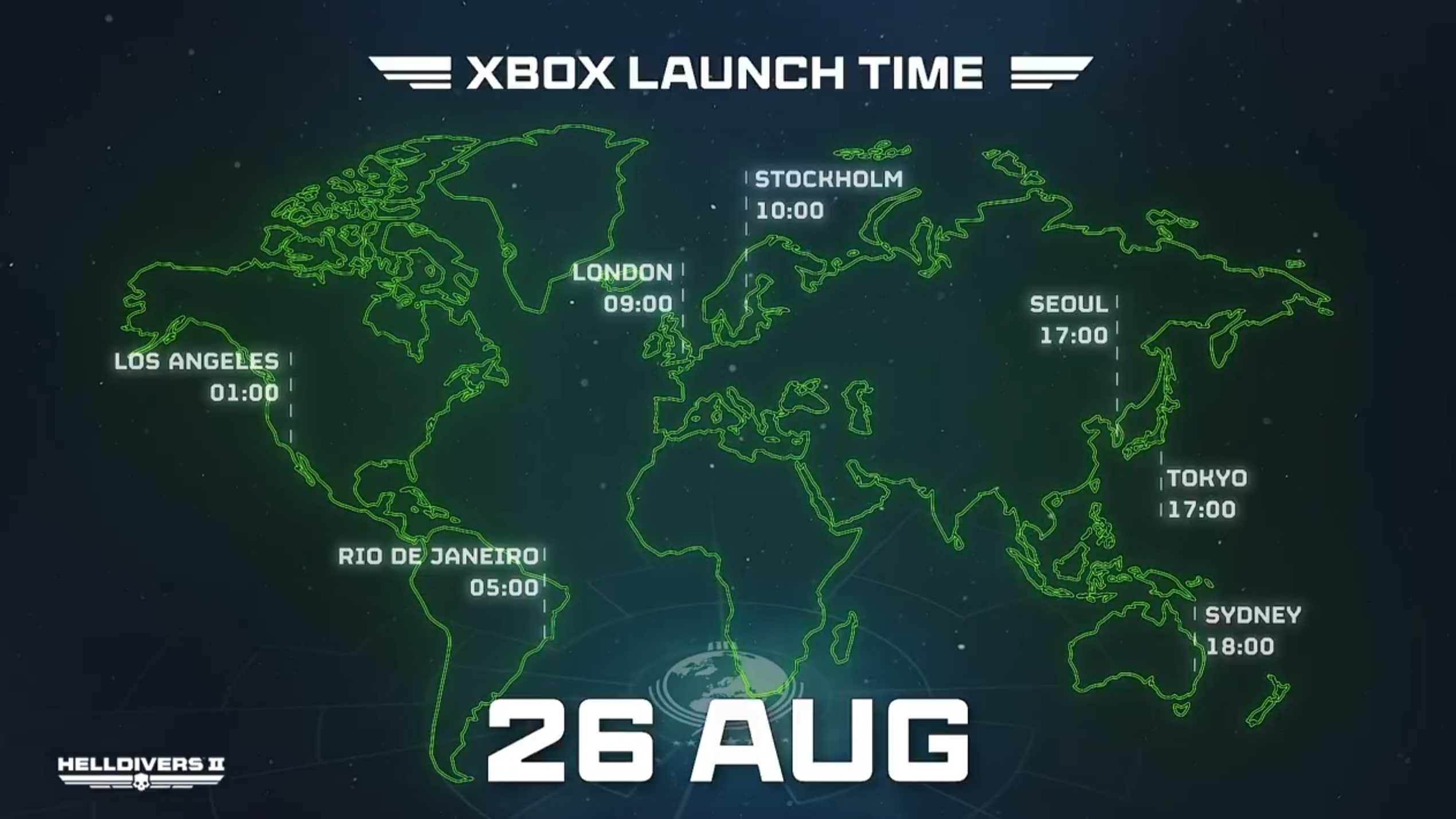 The official global launch times for Helldivers 2 on Xbox.