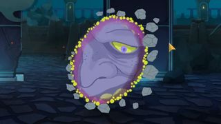The Doormaker from Slay the Spire 2 - It's a weird purplish enemy peaking from a portal of stone
