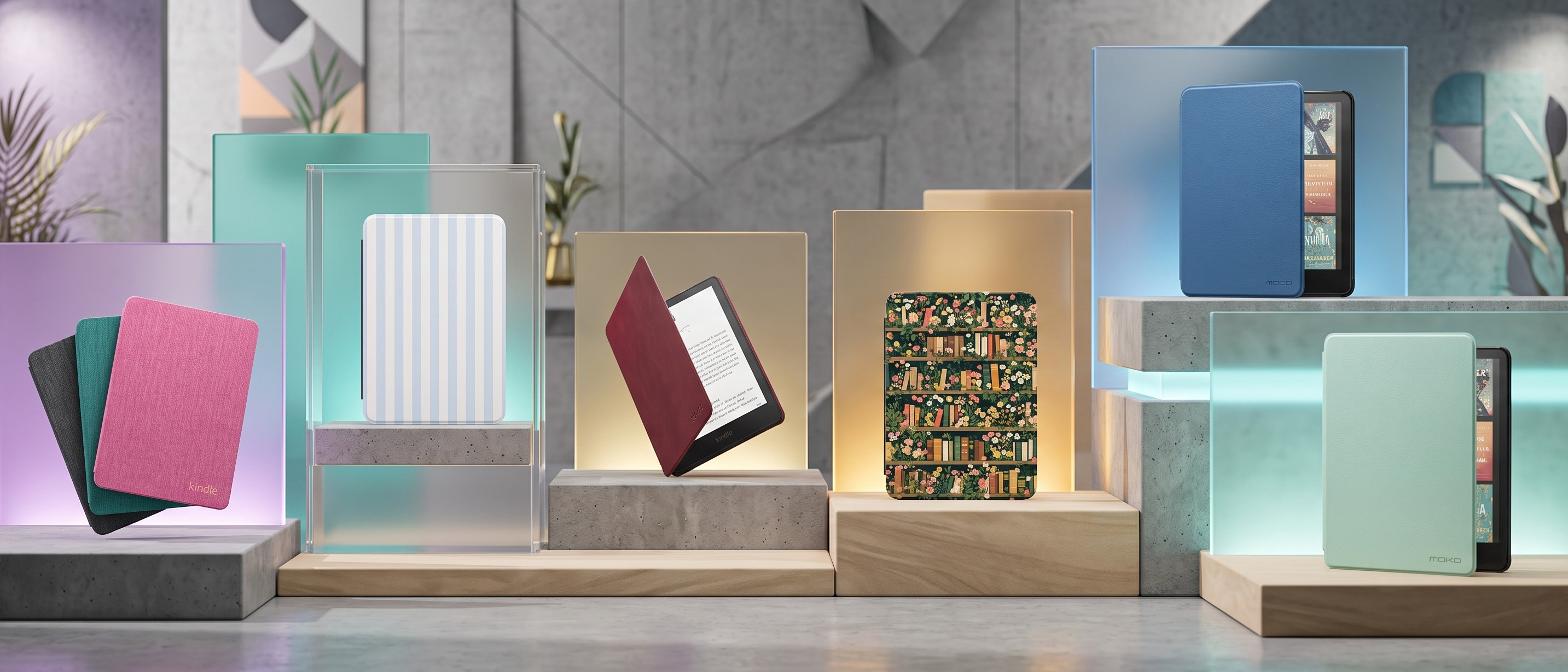 Selection of Kindle cases on a display stand