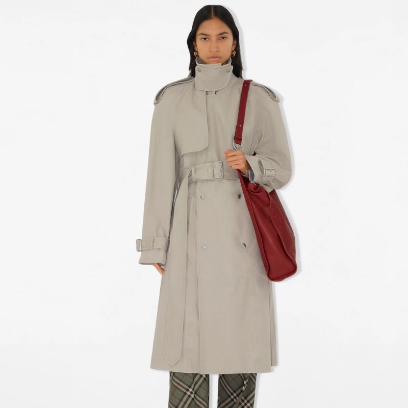 Long Cotton Trench Coat on model 
