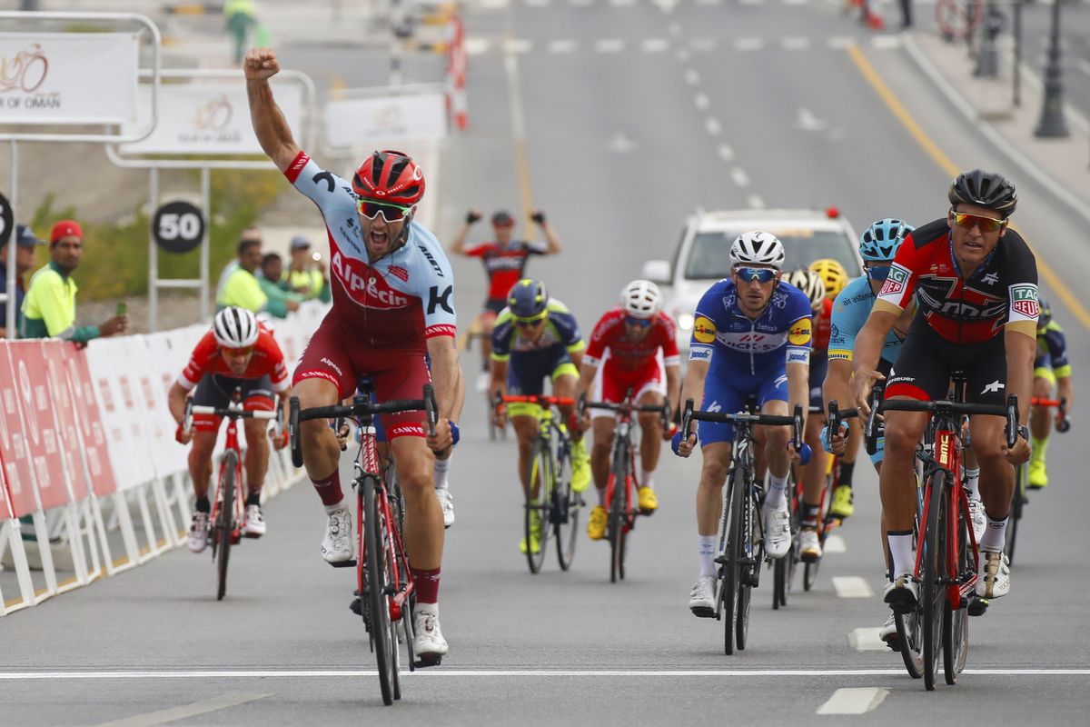 Nathan Haas (Katusha-Alpecin) hits the line first