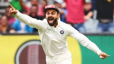 India captain Virat Kohli celebrates an Australian wicket in the December 2018 Test series