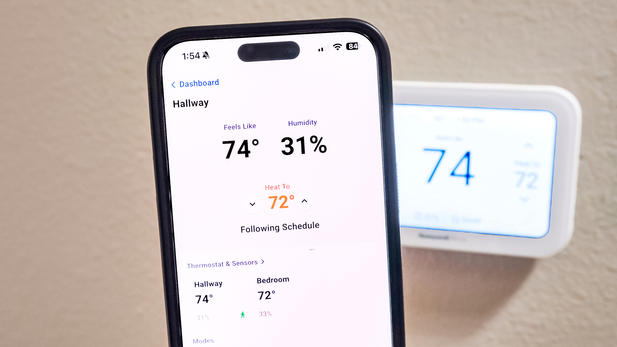 Honeywell Home X8S Smart Thermostat app on an iPhone
