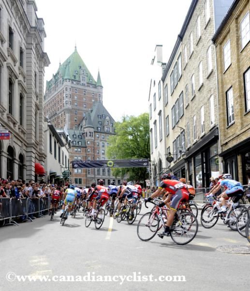 The peloton heads through the historic Quebec city in the first running of the ProTour race.