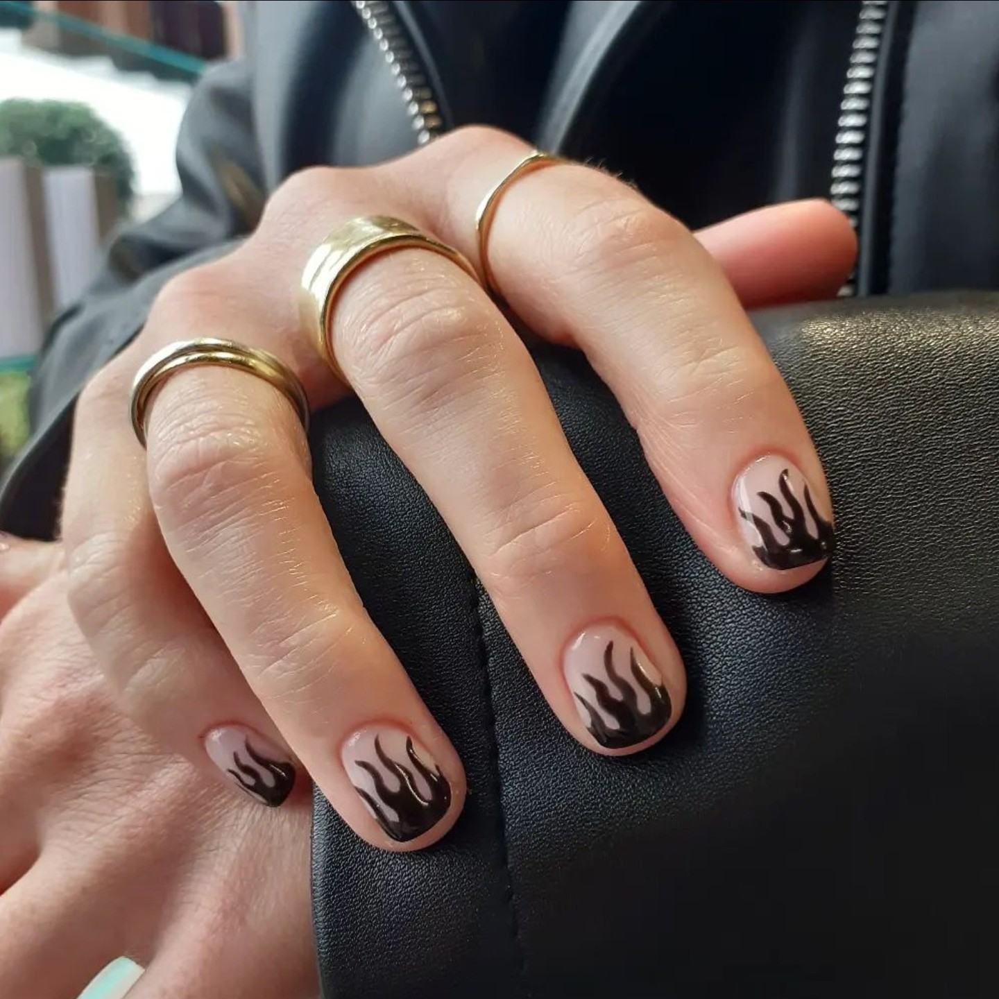 black fire French tip nail designs