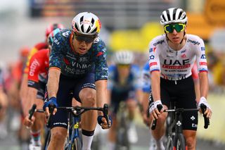 Wout van Aert takes third place ahead of Tadej Pogačar on stage 1 of the 2024 Tour de France in Rimini
