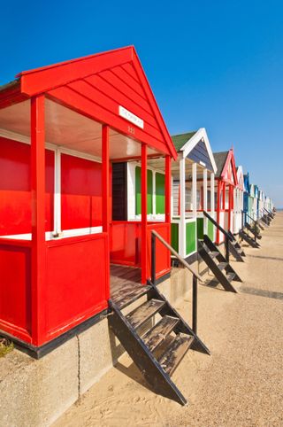 Southwold Beach Huts on the seafront promenade Southwold Suffolk East Anglia England GB UK Europe