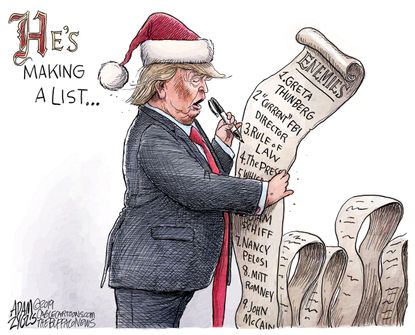 Political Cartoon U.S. Santa Trump Enemies List