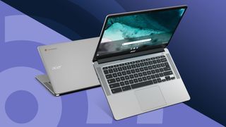 Paras Chromebook: kaksi Acerin chromebook-kannettavaa violetilla TechRadar-taustalla