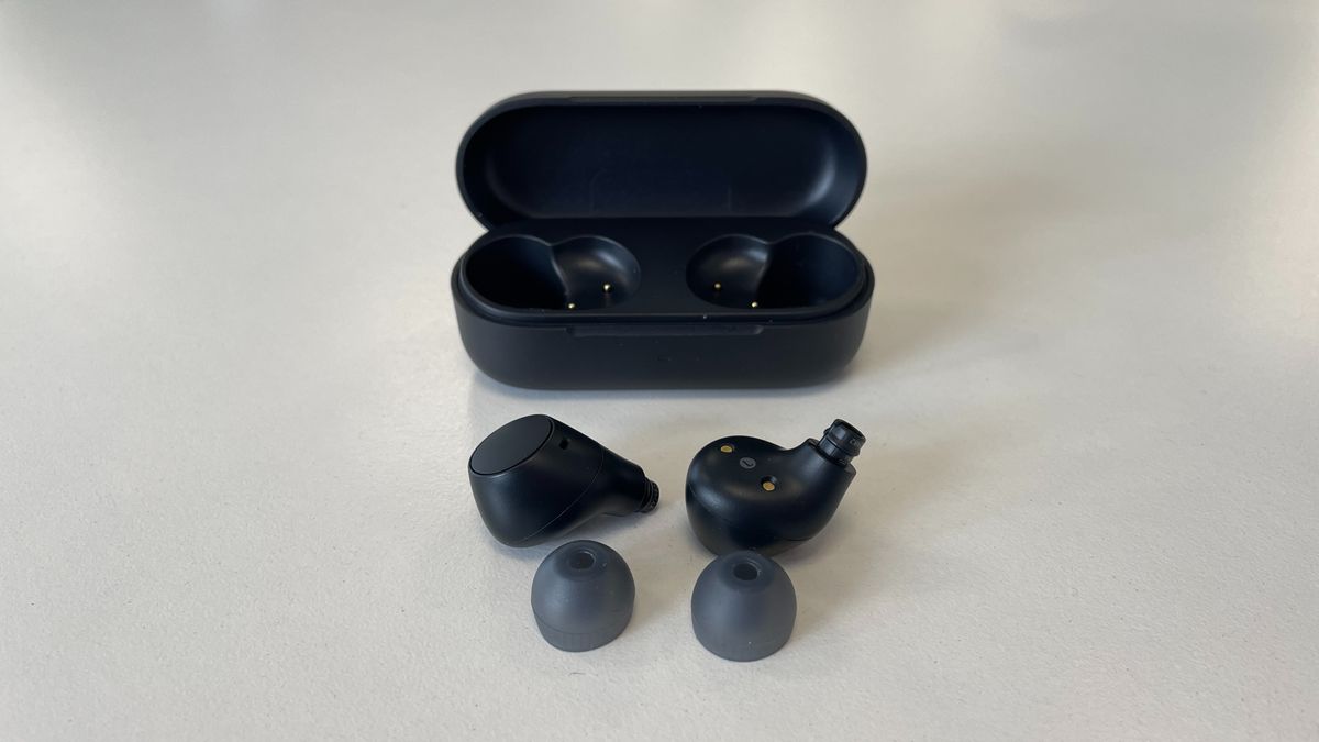 Sony WF-C510 earbuds out of case with eartips